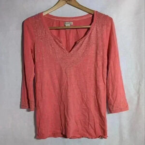 Cool Peasant Top Pink 3/4 sleeve by Lucky Brand sz S Silver Details
